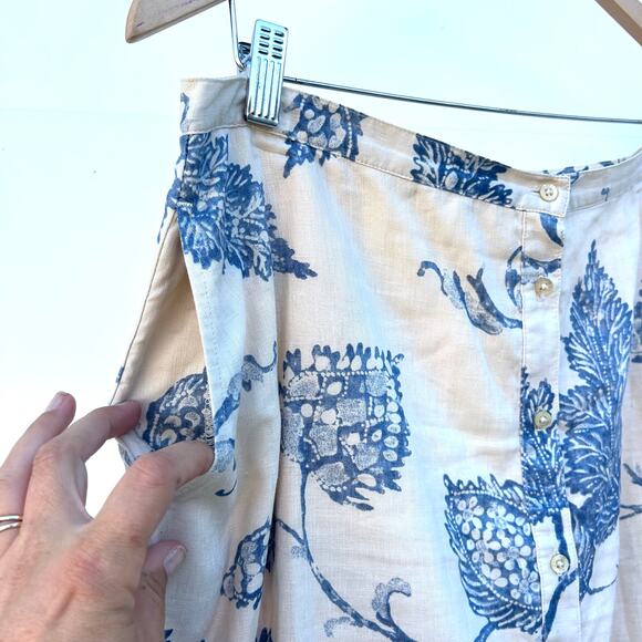 Vintage Ralph Lauren 90s Linen Button Front Midi Skirt Blue Floral 14 French - Picture 6 of 8